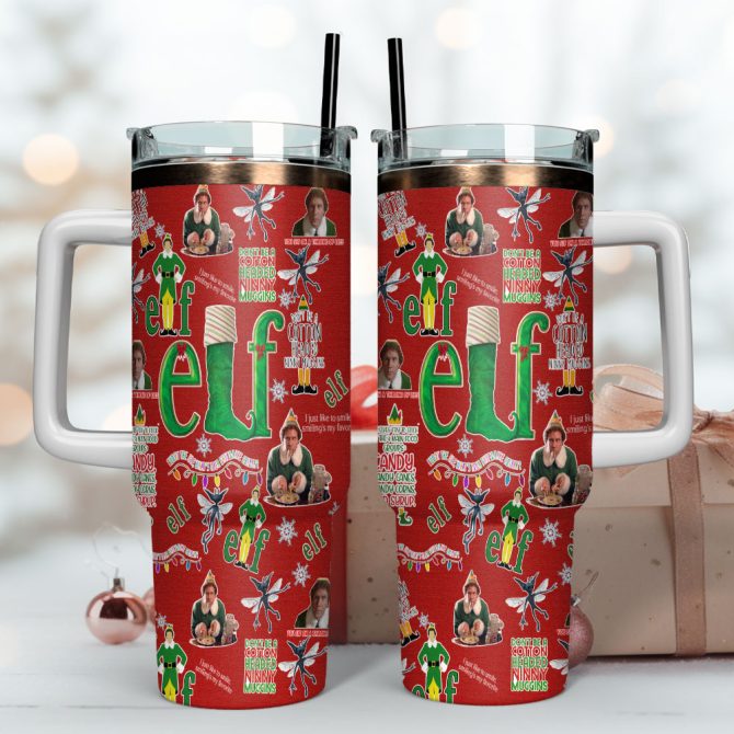 Buddy Elf Movies Custom Stanley Quencher 40Oz Stainless Steel Tumbler With Handle - Image 4