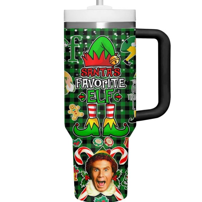 Buddy Elf Movies Custom Stanley Quencher 40Oz Stainless Steel Tumbler With Handle - Image 3
