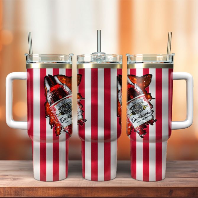 Budweiser King Of Beer Custom Stanley Quencher 40Oz Stainless Steel Tumbler With Handle
