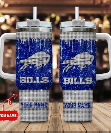 Buffalo Bills Nfl Glitter Custom Stanley Quencher 40Oz Stainless Steel Tumbler With Handle