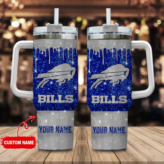 Buffalo Bills Nfl Glitter Custom Stanley Quencher 40Oz Stainless Steel Tumbler With Handle
