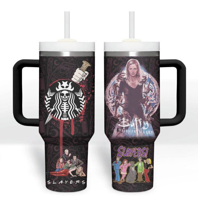 Buffy The Vampire Slayer Movies Custom Stanley Quencher 40Oz Stainless Steel Tumbler With Handle - Image 2