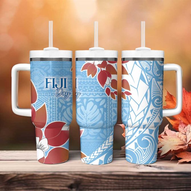 Bula Fiji Day Tagimaucia On Masi Turquoise Custom Stanley Quencher 40Oz Stainless Steel Tumbler With Handle - Image 4