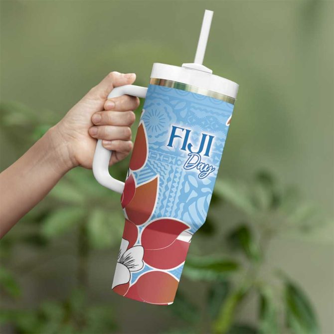 Bula Fiji Day Tagimaucia On Masi Turquoise Custom Stanley Quencher 40Oz Stainless Steel Tumbler With Handle - Image 3