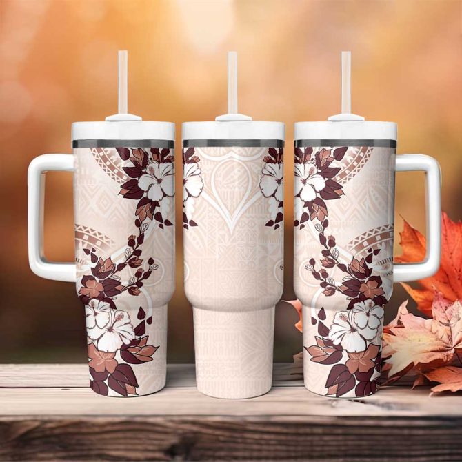 Bula Fiji Language Week Fijian Tapa With Tagimoucia Flower Custom Stanley Quencher 40Oz Stainless Steel Tumbler With Handle - Image 4