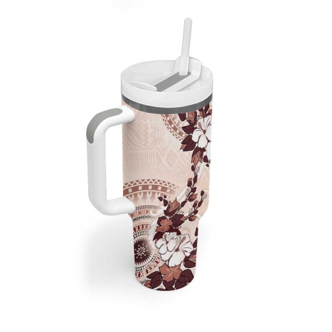 Bula Fiji Language Week Fijian Tapa With Tagimoucia Flower Custom Stanley Quencher 40Oz Stainless Steel Tumbler With Handle - Image 2