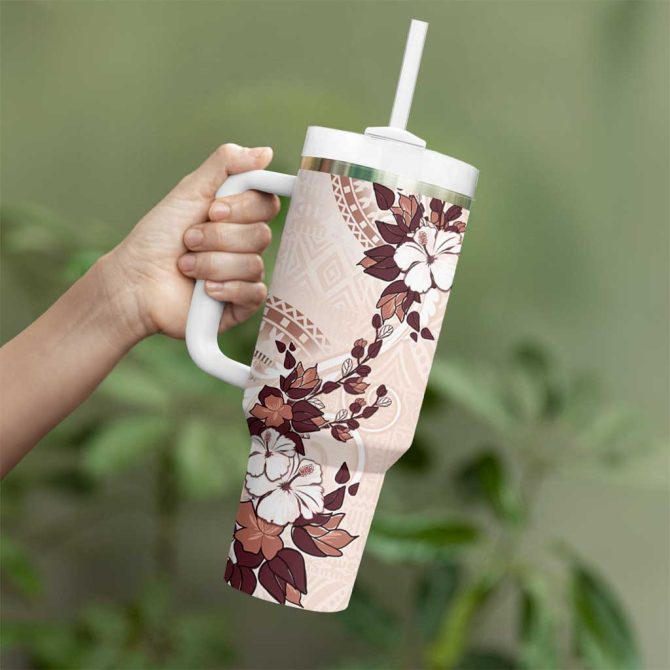 Bula Fiji Language Week Fijian Tapa With Tagimoucia Flower Custom Stanley Quencher 40Oz Stainless Steel Tumbler With Handle - Image 3