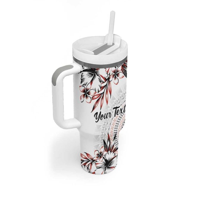 Bula Fiji Shark Tail White Masi Tapa Custom Stanley Quencher 40Oz Stainless Steel Tumbler With Handle - Image 2