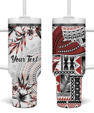 Bula Fiji Shark Tail White Masi Tapa Custom Stanley Quencher 40Oz Stainless Steel Tumbler With Handle