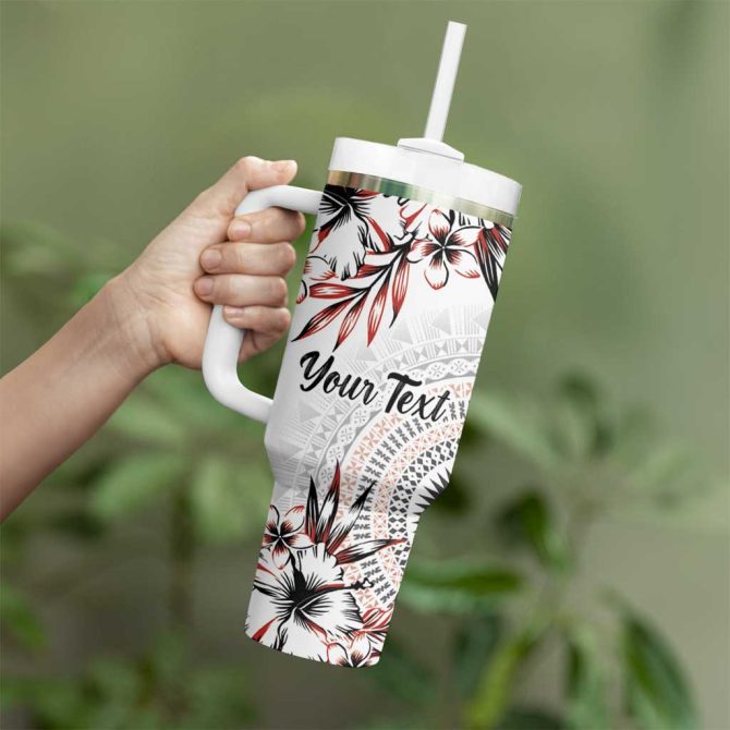 Bula Fiji Shark Tail White Masi Tapa Custom Stanley Quencher 40Oz Stainless Steel Tumbler With Handle - Image 3