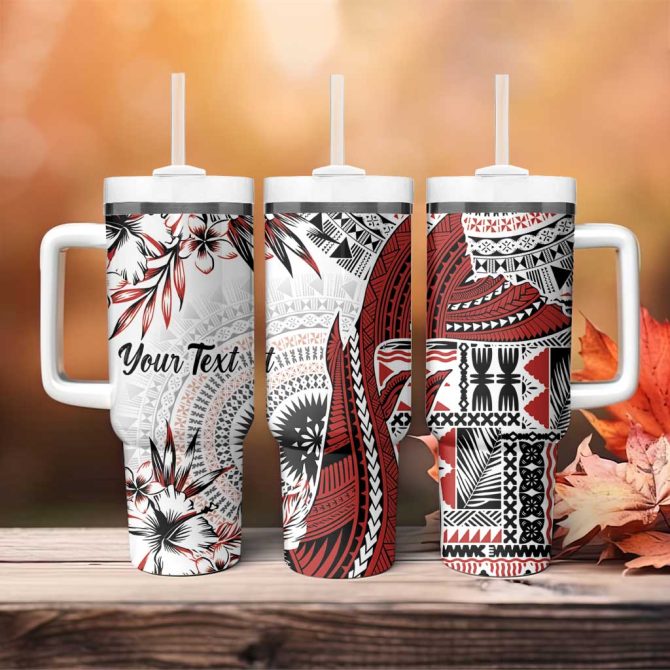 Bula Fiji Shark Tail White Masi Tapa Custom Stanley Quencher 40Oz Stainless Steel Tumbler With Handle - Image 4
