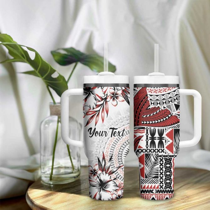 Bula Fiji Shark Tail White Masi Tapa Custom Stanley Quencher 40Oz Stainless Steel Tumbler With Handle - Image 9