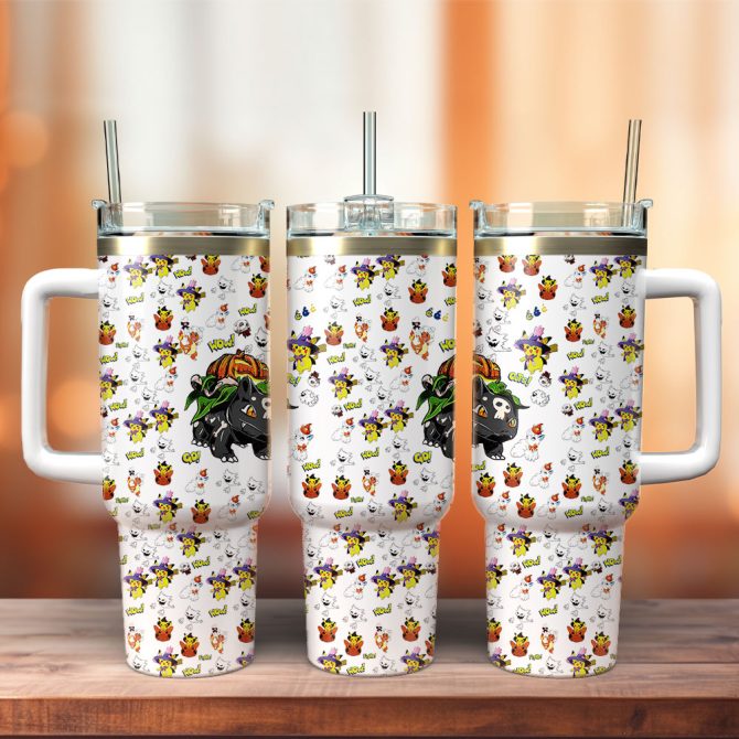 Bulbasaur Pokemon Anime Custom Stanley Quencher 40Oz Stainless Steel Tumbler With Handle