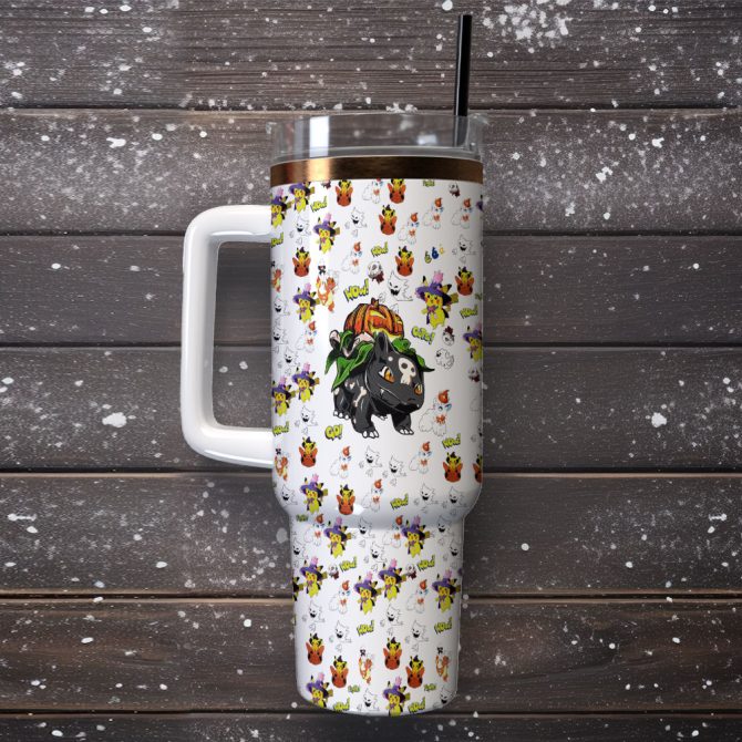 Bulbasaur Pokemon Anime Custom Stanley Quencher 40Oz Stainless Steel Tumbler With Handle - Image 2