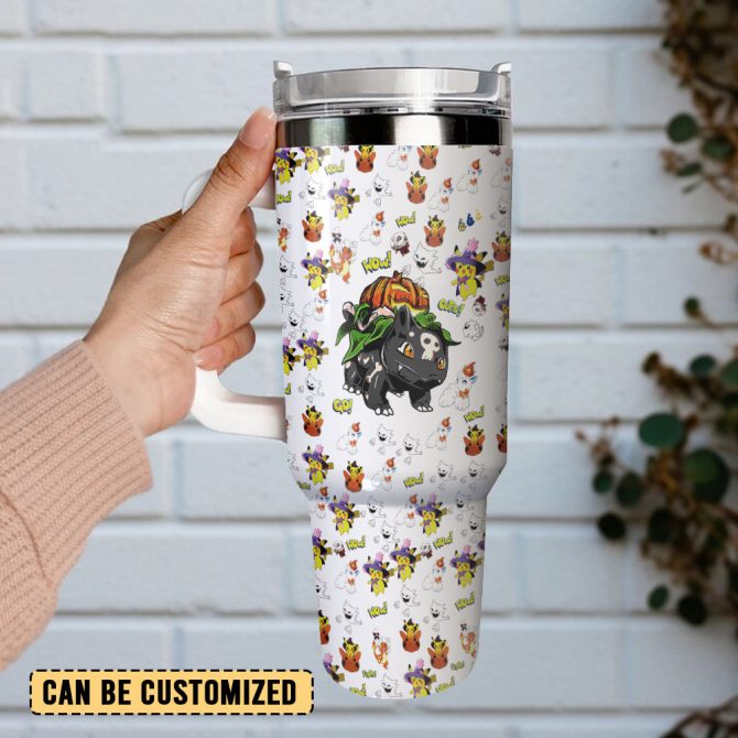 Bulbasaur Pokemon Anime Custom Stanley Quencher 40Oz Stainless Steel Tumbler With Handle - Image 3