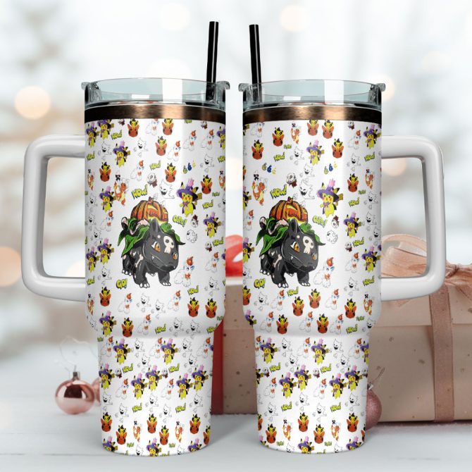 Bulbasaur Pokemon Anime Custom Stanley Quencher 40Oz Stainless Steel Tumbler With Handle - Image 4