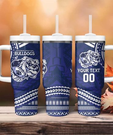 Bulldogs Rugby Go Berries With Polynesian Style Custom Stanley Quencher 40Oz Stainless Steel Tumbler With Handle