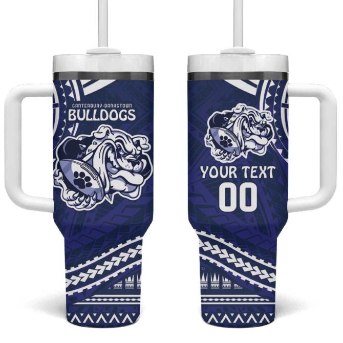 Bulldogs Rugby Go Berries With Polynesian Style Custom Stanley Quencher 40Oz Stainless Steel Tumbler With Handle - Image 2
