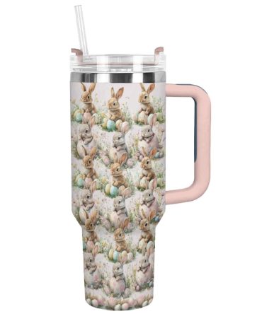 Bunny Bliss Custom Stanley Quencher 40Oz Stainless Steel Tumbler With Handle