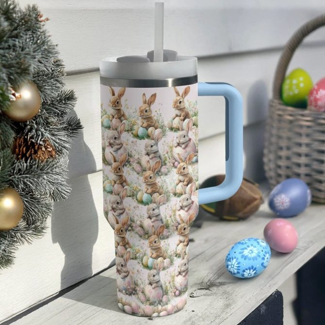 Bunny Bliss Custom Stanley Quencher 40Oz Stainless Steel Tumbler With Handle - Image 2