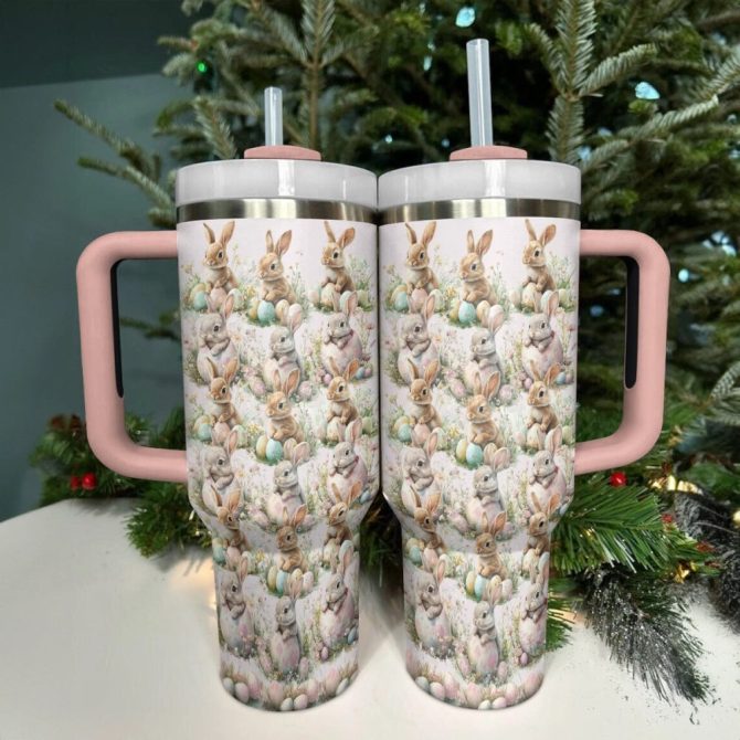 Bunny Bliss Custom Stanley Quencher 40Oz Stainless Steel Tumbler With Handle - Image 4