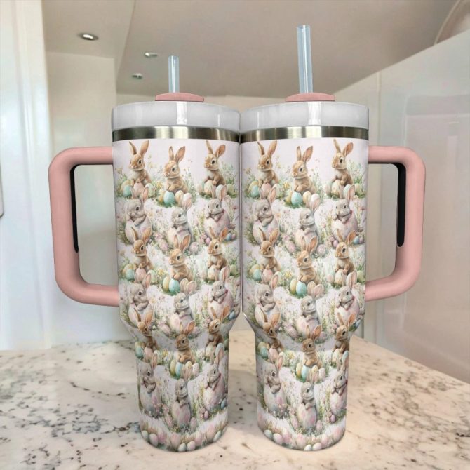 Bunny Bliss Custom Stanley Quencher 40Oz Stainless Steel Tumbler With Handle - Image 3