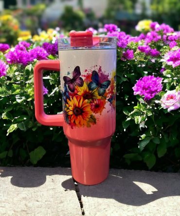 Butterflies And Flowers Custom Stanley Quencher 40Oz Stainless Steel Tumbler