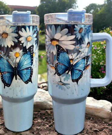 Butterflies And Flowers Custom Stanley Quencher 40Oz Stainless Steel Tumbler