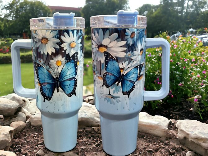 Butterflies And Flowers Custom Stanley Quencher 40Oz Stainless Steel Tumbler