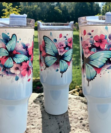 Butterflies And Flowers Custom Stanley Quencher 40Oz Stainless Steel Tumbler