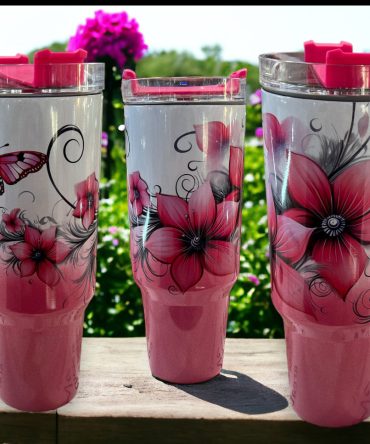 Butterflies And Flowers Custom Stanley Quencher 40Oz Stainless Steel Tumbler