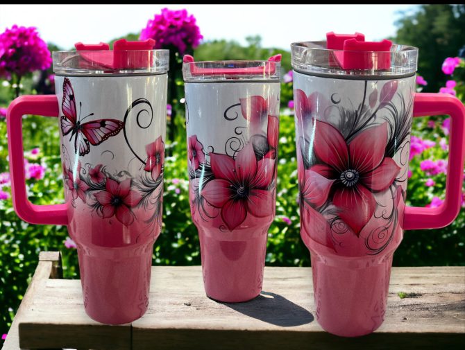 Butterflies And Flowers Custom Stanley Quencher 40Oz Stainless Steel Tumbler