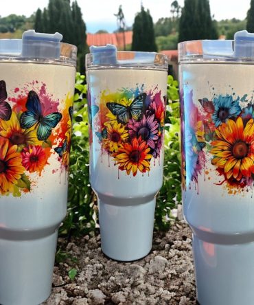 Butterflies And Flowers Custom Stanley Quencher 40Oz Stainless Steel Tumbler
