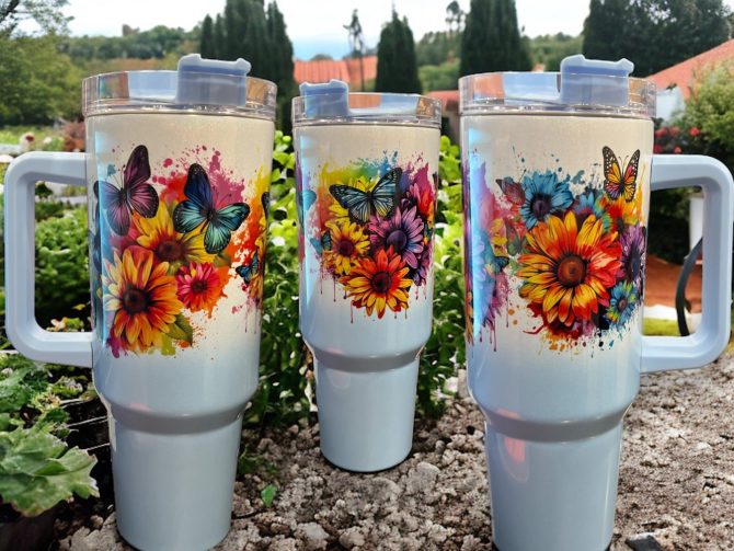 Butterflies And Flowers Custom Stanley Quencher 40Oz Stainless Steel Tumbler
