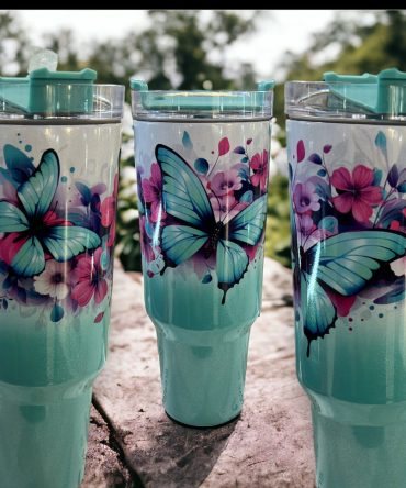 Butterflies And Flowers Custom Stanley Quencher 40Oz Stainless Steel Tumbler