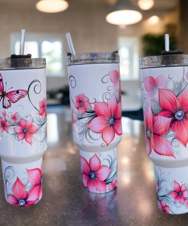 Butterflies And Flowers Custom Stanley Quencher 40Oz Stainless Steel Tumbler