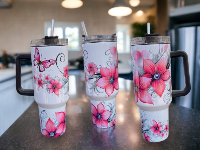Butterflies And Flowers Custom Stanley Quencher 40Oz Stainless Steel Tumbler