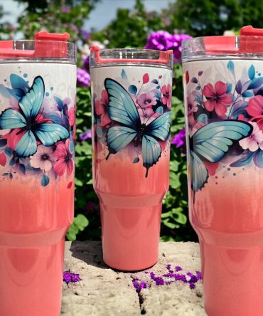 Butterflies And Flowers Custom Stanley Quencher 40Oz Stainless Steel Tumbler