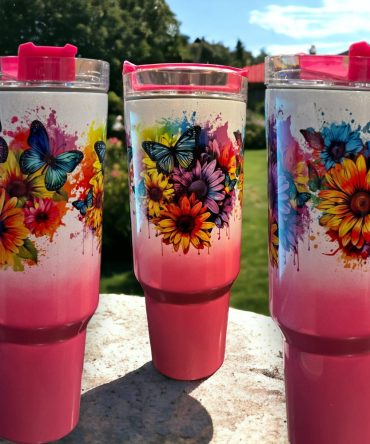 Butterflies And Flowers Custom Stanley Quencher 40Oz Stainless Steel Tumbler