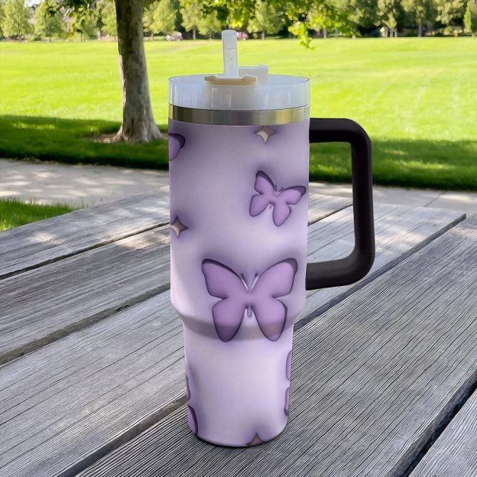 Butterflies Custom Stanley Quencher 40Oz Stainless Steel Tumbler With Handle - Image 3