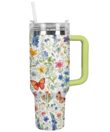 Butterflies Custom Stanley Quencher 40Oz Stainless Steel Tumbler With Handle