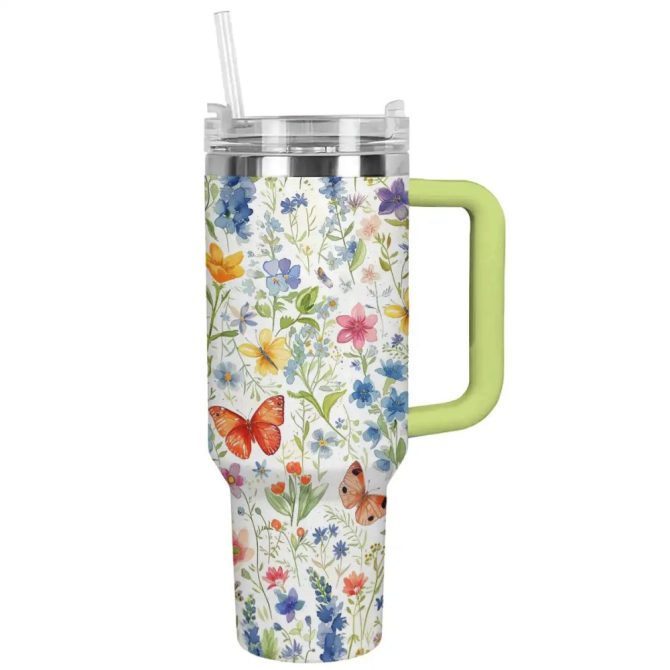 Butterflies Custom Stanley Quencher 40Oz Stainless Steel Tumbler With Handle