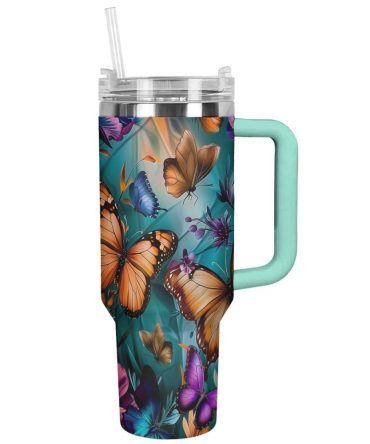 Butterflies Custom Stanley Quencher 40Oz Stainless Steel Tumbler With Handle