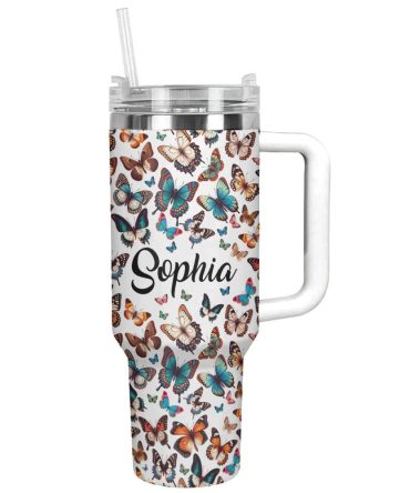 Butterflies Custom Stanley Quencher 40Oz Stainless Steel Tumbler With Handle