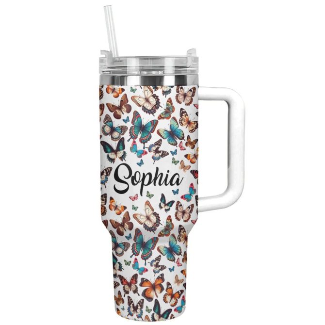 Butterflies Custom Stanley Quencher 40Oz Stainless Steel Tumbler With Handle