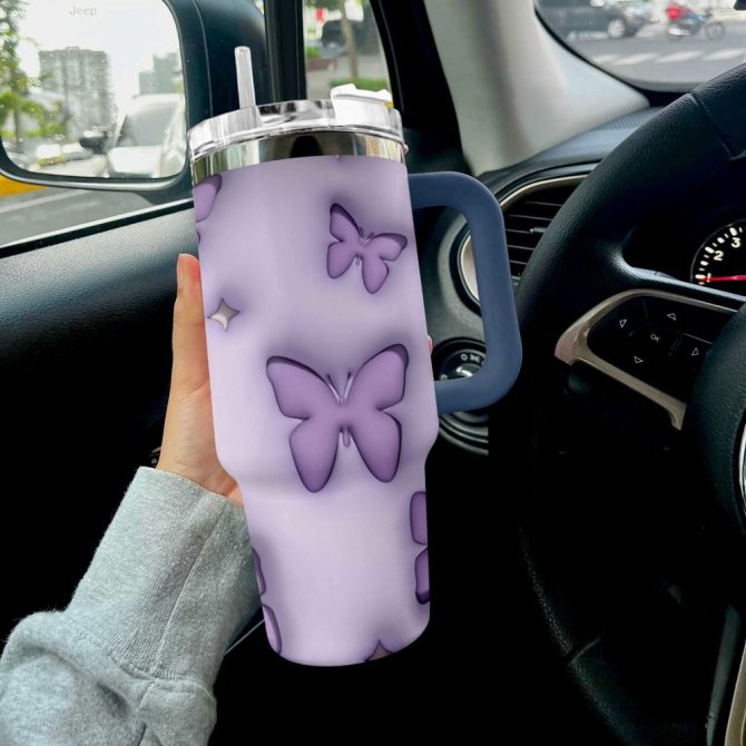 Butterflies Custom Stanley Quencher 40Oz Stainless Steel Tumbler With Handle - Image 4