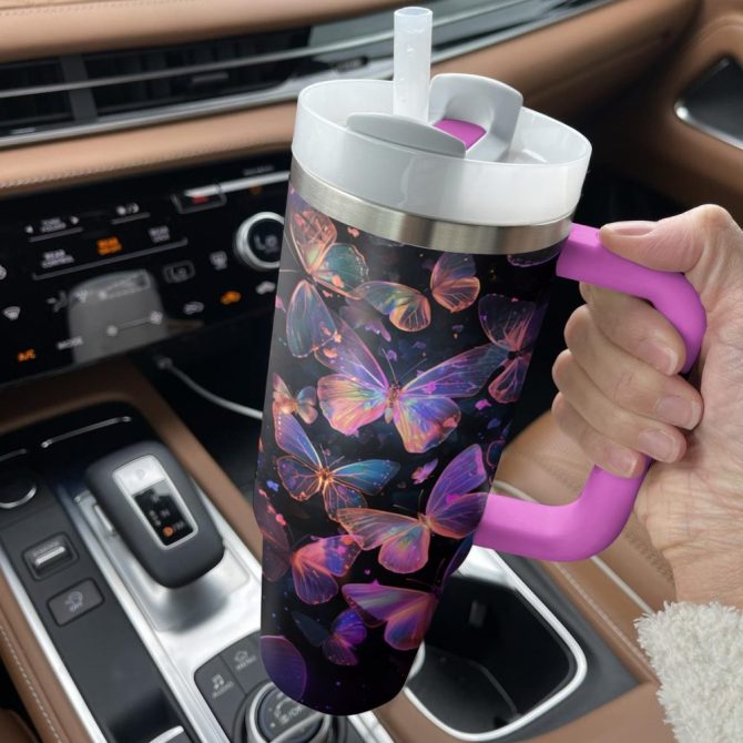Butterflies Custom Stanley Quencher 40Oz Stainless Steel Tumbler With Handle