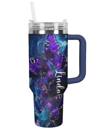 Butterflies Custom Stanley Quencher 40Oz Stainless Steel Tumbler With Handle