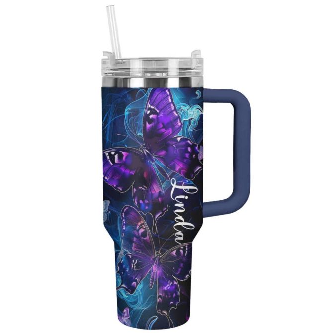 Butterflies Custom Stanley Quencher 40Oz Stainless Steel Tumbler With Handle