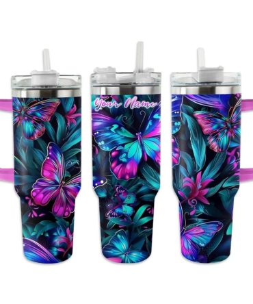 Butterflies Custom Stanley Quencher 40Oz Stainless Steel Tumbler With Handle